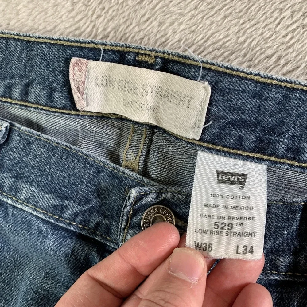 Vintage Levis 529 Jeans Men 38x34 (Tag 36x34) Blue Low Rise Straight Medium Wash